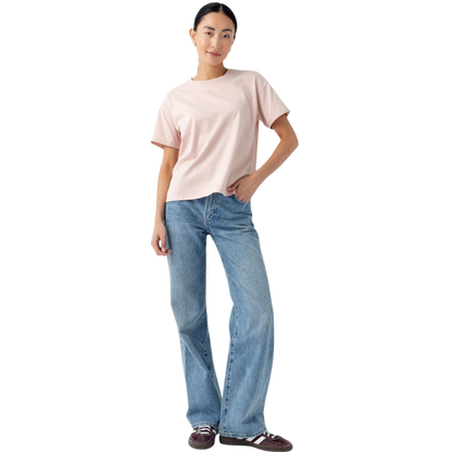 Woman wearing black tee with white background |Color:Jet Black