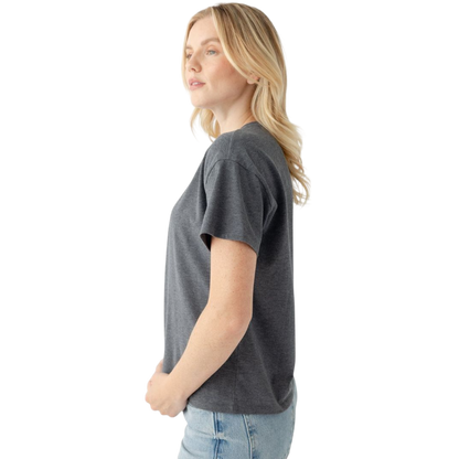 Woman wearing black tee with white background |Color:Jet Black