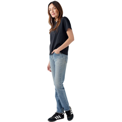 Woman wearing black tee with white background |Color:Jet Black