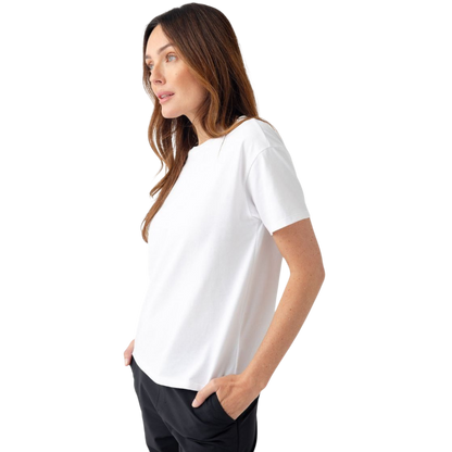 Woman wearing black tee with white background |Color:Jet Black