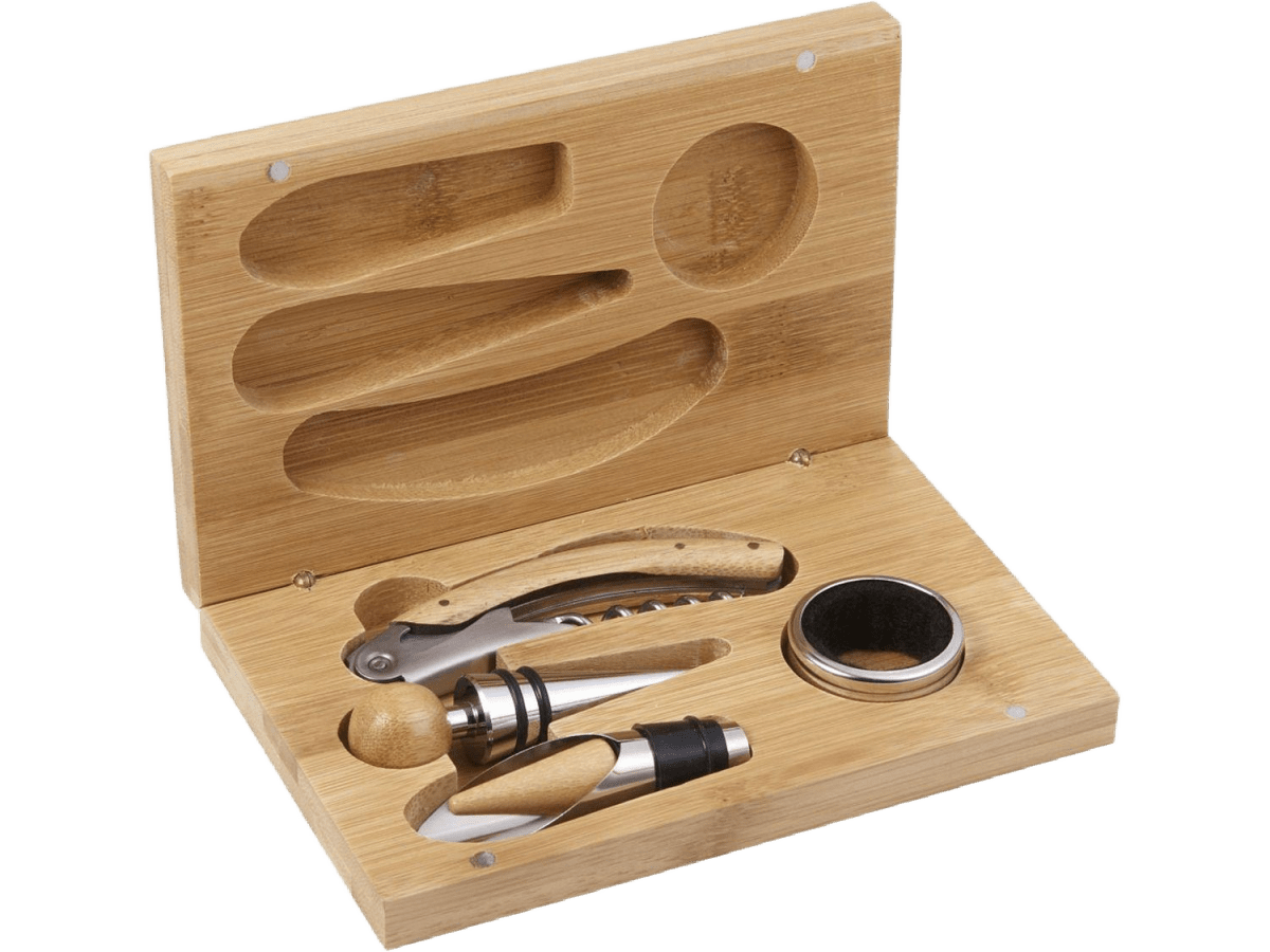 4 Piece Bamboo Wine Gift Set - Barware - SwagWear