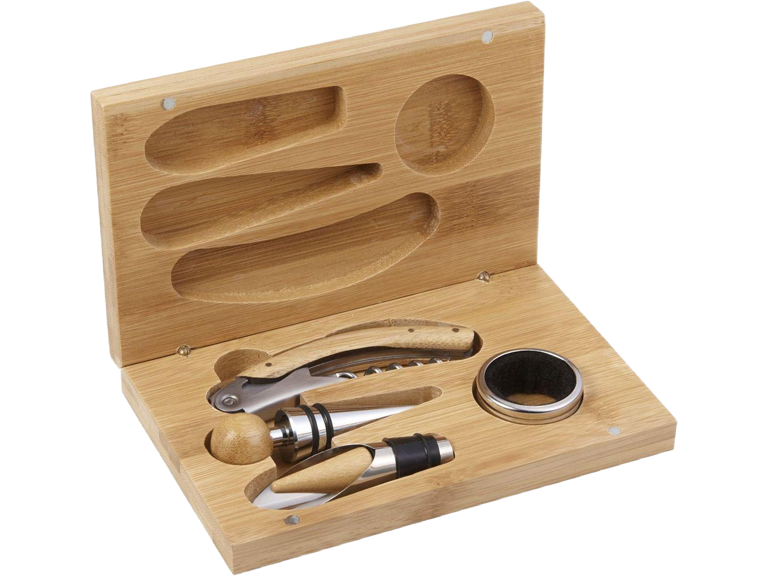 4 Piece Bamboo Wine Gift Set - Natural - Barware