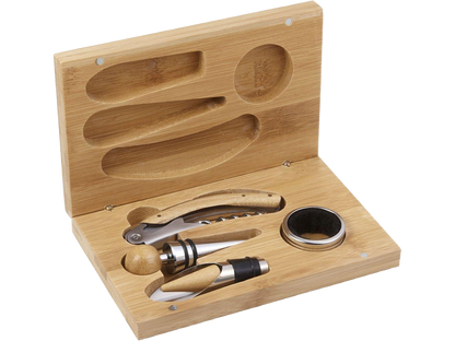 4 Piece Bamboo Wine Gift Set - Natural - Barware