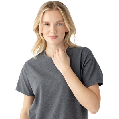 Woman wearing black tee with white background |Color:Jet Black