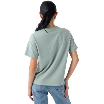 Woman wearing black tee with white background |Color:Jet Black