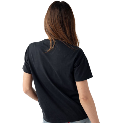 Woman wearing black tee with white background |Color:Jet Black