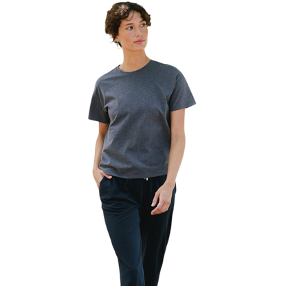 Woman wearing black tee with white background |Color:Jet Black