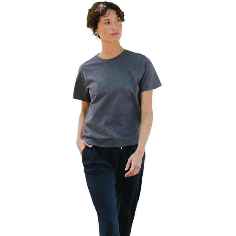 Woman wearing black tee with white background |Color:Jet Black