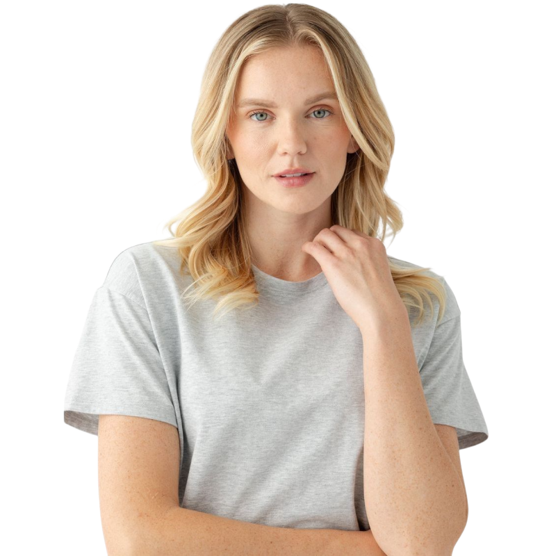 Woman wearing black tee with white background |Color:Jet Black