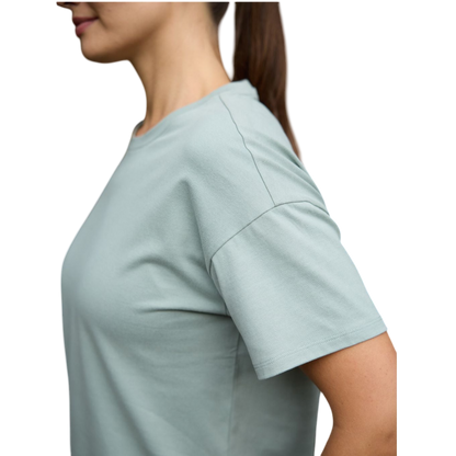 Woman wearing black tee with white background |Color:Jet Black