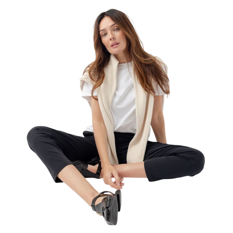 Woman wearing black tee with white background |Color:Jet Black