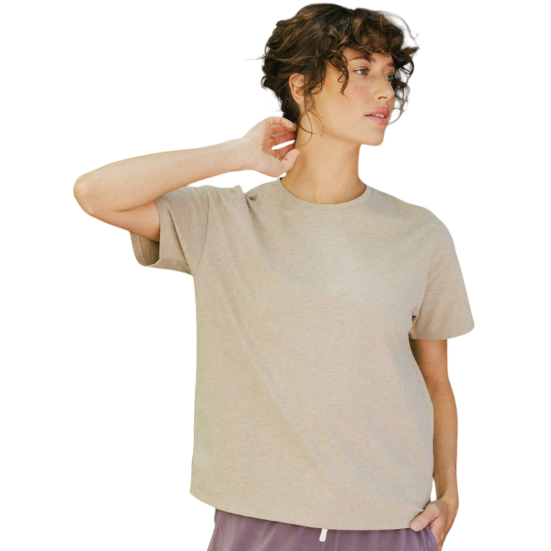 Woman wearing black tee with white background |Color:Jet Black