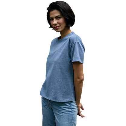 Woman wearing black tee with white background |Color:Jet Black