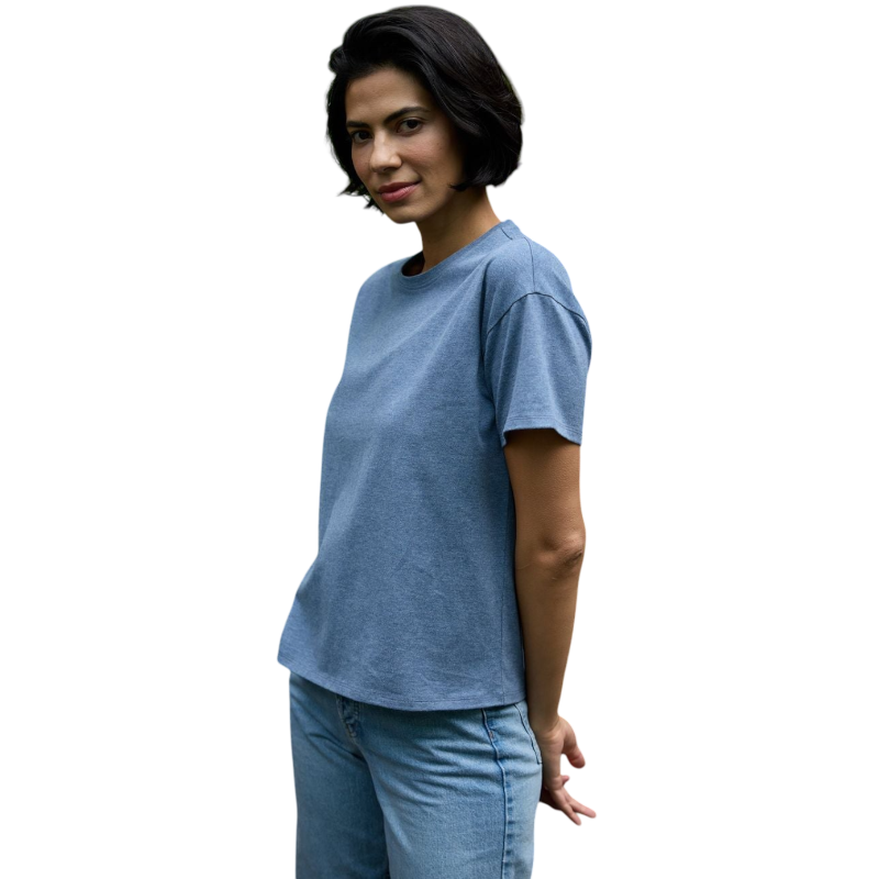 Woman wearing black tee with white background |Color:Jet Black