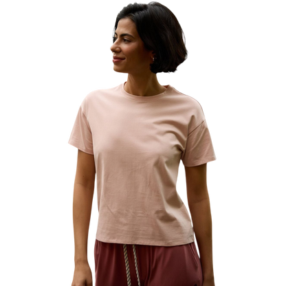 Woman wearing black tee with white background |Color:Jet Black