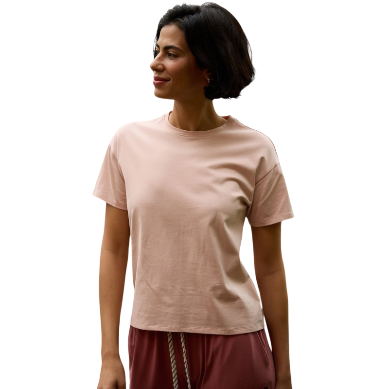 Woman wearing black tee with white background |Color:Jet Black