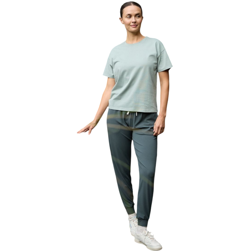 Woman wearing black tee with white background |Color:Jet Black