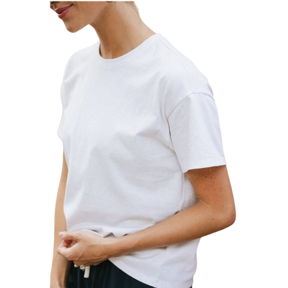 Woman wearing black tee with white background |Color:Jet Black