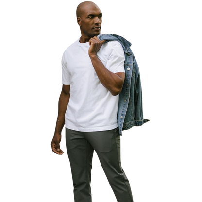 Man in olive tee with white background |Color:Olive