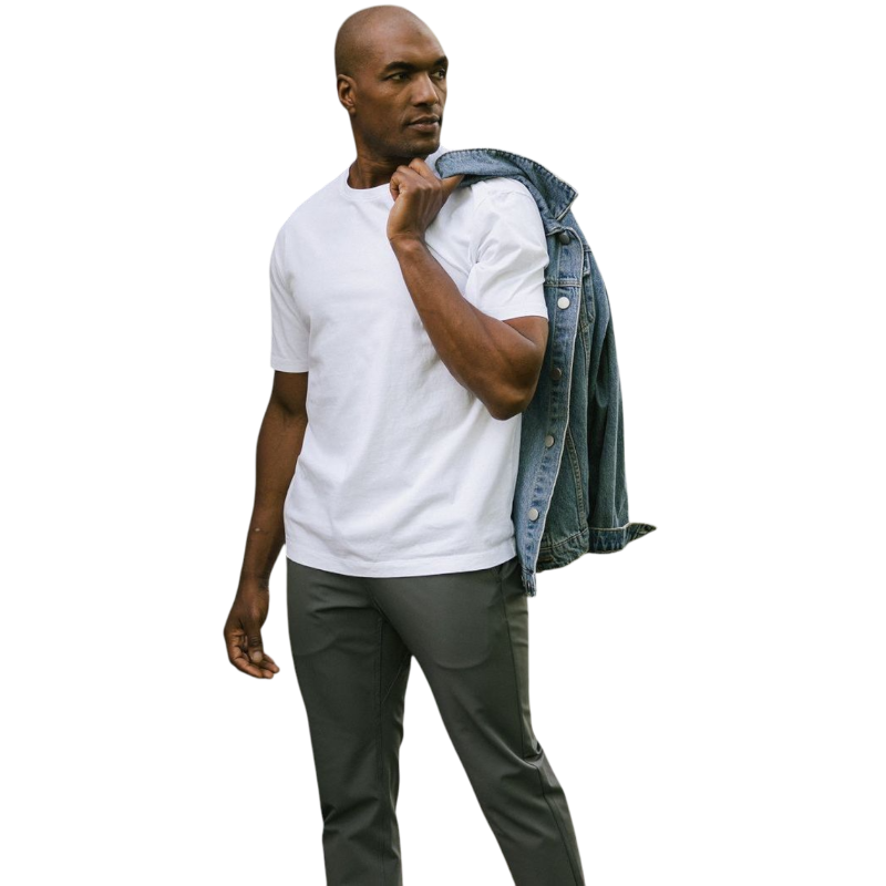 Man in olive tee with white background |Color:Olive