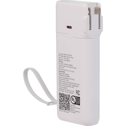 UL Listed 10,000 mAh 20W PD Power Bank with AC Plug
