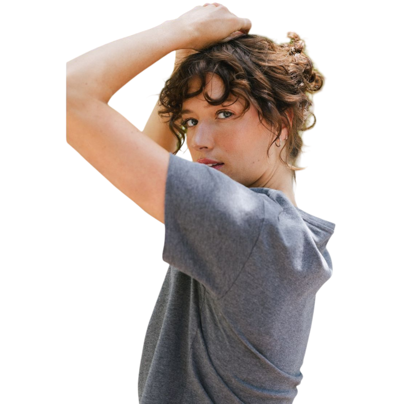 Woman wearing black tee with white background |Color:Jet Black