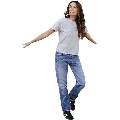 Woman wearing black tee with white background |Color:Jet Black