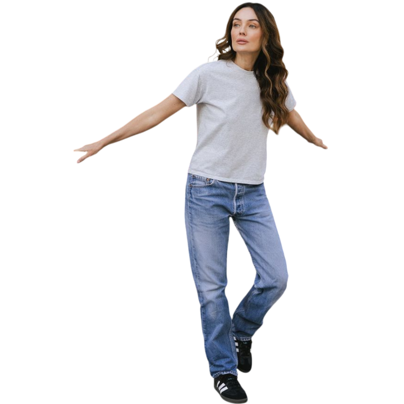 Woman wearing black tee with white background |Color:Jet Black