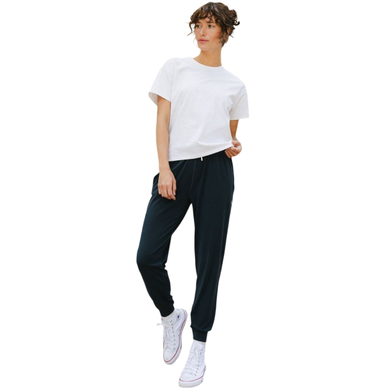 Woman wearing black tee with white background |Color:Jet Black