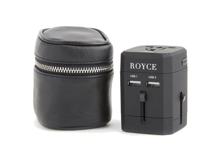 Royce International Travel Adapter and Leather Case