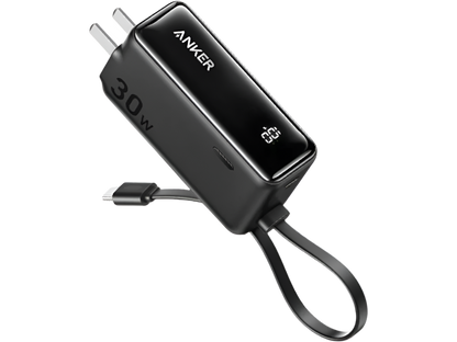 Anker 3-in-1 Power Bank (30W Fusion Built-In USB-C Cable) - Black - Power Adapters