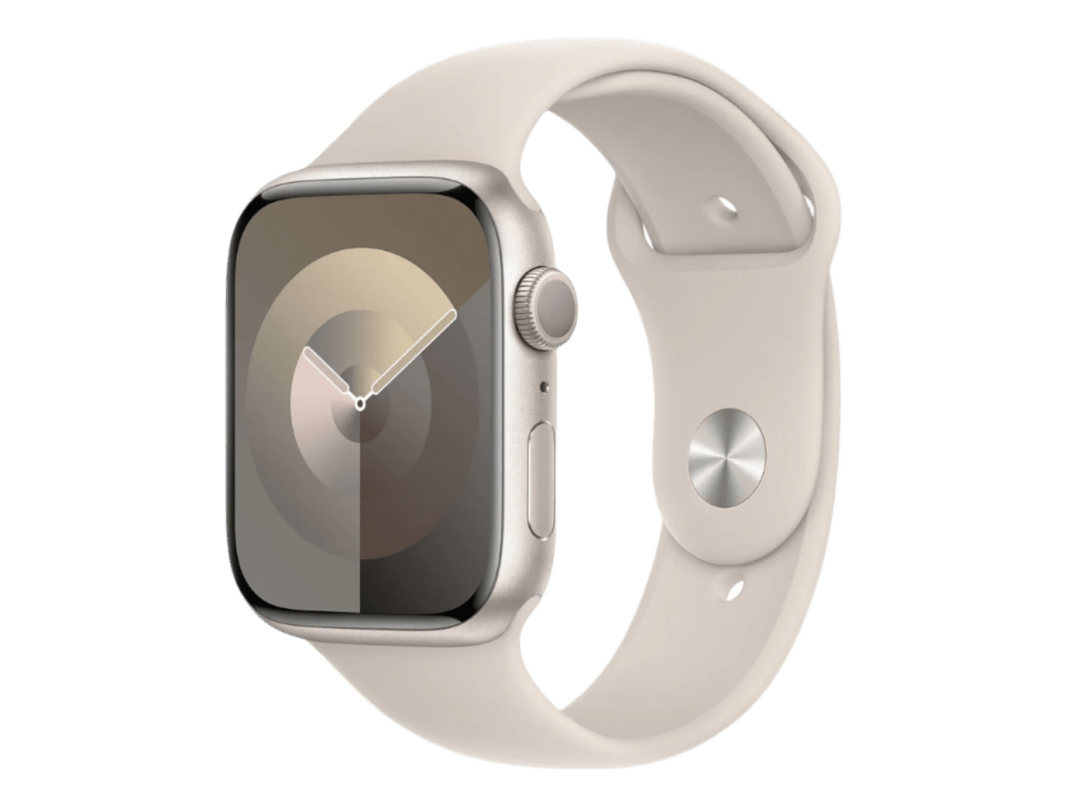 Apple Watch Series 9 GPS 45mm Starlight Aluminum Case w/ Starlight M/L Sport Band - Smart Watches - SwagWear