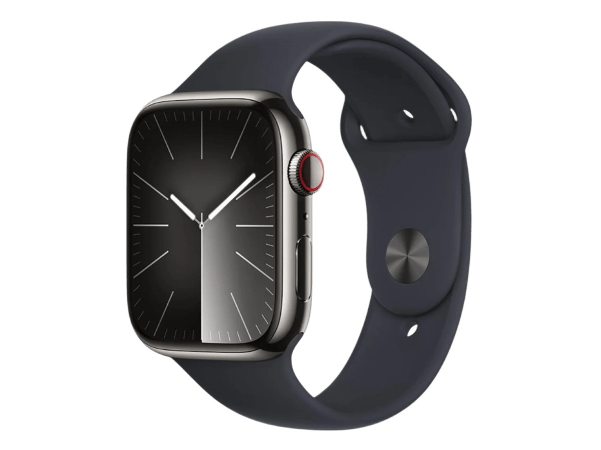 Apple Watch Series 9 GPS + Cell 45mm Graphite SS Case w/ Midnight M/L Sport Band - Smart Watches - SwagWear
