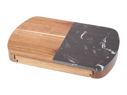 Black Marble Cheese Board Set with Knives - Natural - Homewares