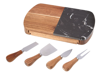 Black Marble Cheese Board Set with Knives - Natural - Homewares