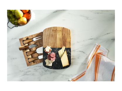 Black Marble Cheese Board Set with Knives - Natural - Homewares