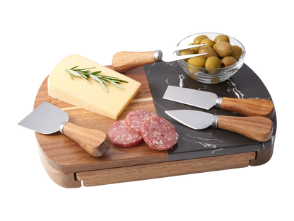 Black Marble Cheese Board Set with Knives - Natural - Homewares