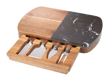 Black Marble Cheese Board Set with Knives - Natural - Homewares