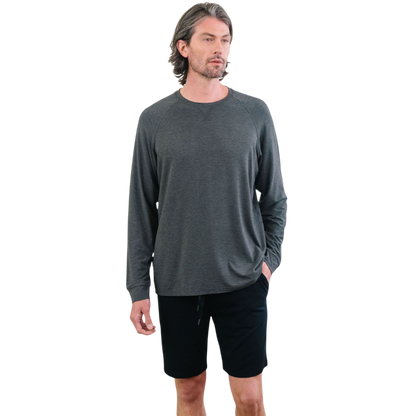 Cozy Earth Men’s Bamboo Stretch-Knit Long Sleeve - Charcoal / S - T-Shirts