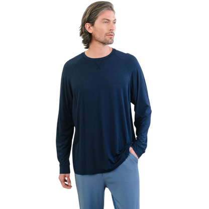 Cozy Earth Men’s Bamboo Stretch-Knit Long Sleeve - Navy / S - T-Shirts