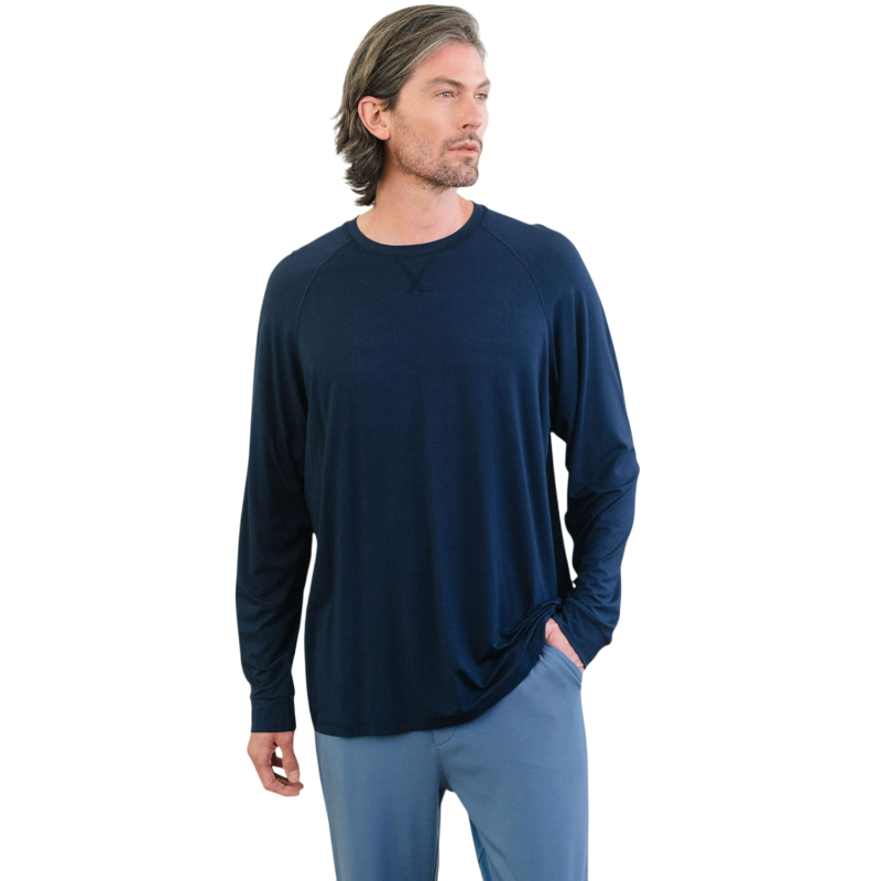 Cozy Earth Men’s Bamboo Stretch-Knit Long Sleeve - Navy / S - T-Shirts