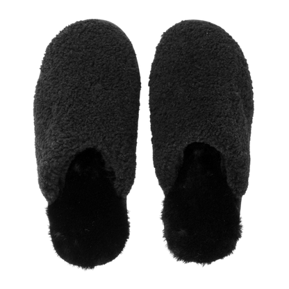A pair of Puffy Sheep Slippers by Cozy Earth, featuring a cozy tan design with a fuzzy, textured exterior and soft interior, crafted in a slip-on style with rubber soles, set against a plain white background. |Color:Fawn