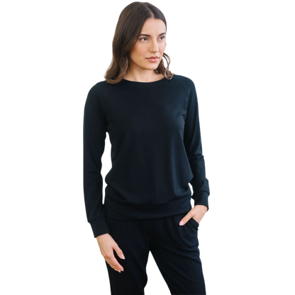 Cozy Earth Women’s Ultra-Soft Bamboo Pullover Crew - Black / XS - Sweatshirts