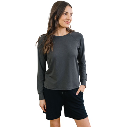 Cozy Earth Women’s Ultra-Soft Bamboo Pullover Crew - Charcoal / XS - Sweatshirts