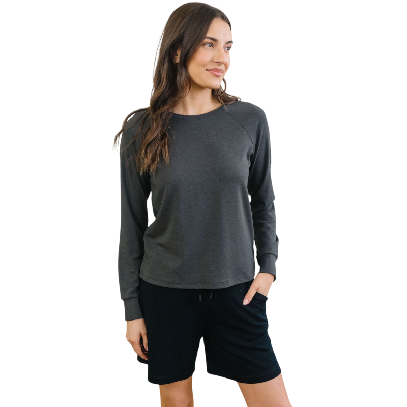 Cozy Earth Women’s Ultra-Soft Bamboo Pullover Crew - Charcoal / XS - Sweatshirts