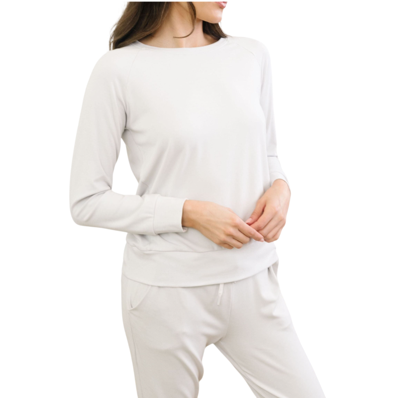 Cozy Earth Women’s Ultra-Soft Bamboo Pullover Crew - Light Grey / XS - Sweatshirts