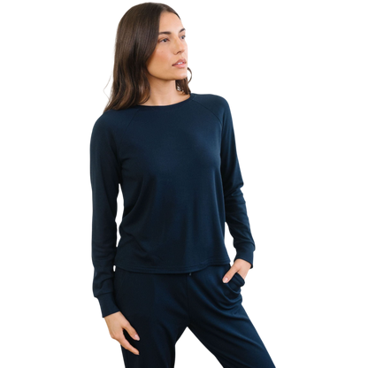 Cozy Earth Women’s Ultra-Soft Bamboo Pullover Crew - Navy / XS - Sweatshirts