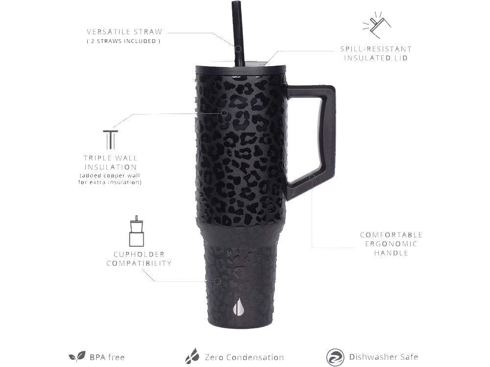 Elemental Commuter 40oz Tumbler - Black Leopard - Tumblers w/Straws - SwagWear