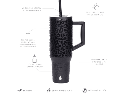 Elemental Commuter 40oz Tumbler - Black Leopard - Tumblers w/Straws - SwagWear