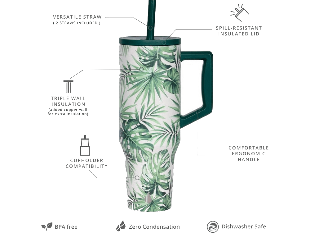 Elemental Commuter 40oz Tumbler - Monstera - Tumblers w/Straws - SwagWear